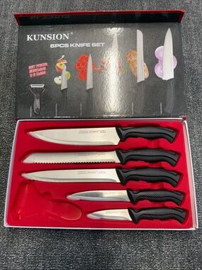 6-Piece Kitchen Knife Set - Black Handles